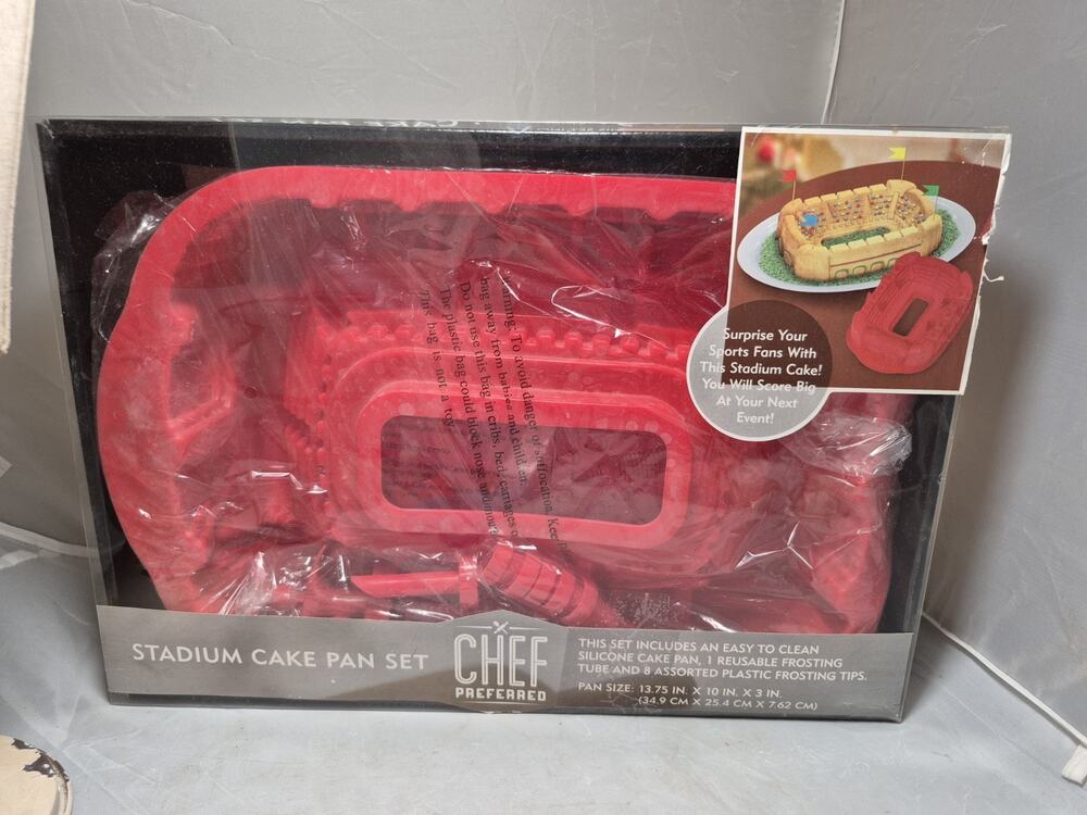 💥 Football Cake Pan Party Set w Frosting Tube & Tips, Silicone Stadium Playoffs